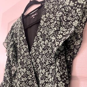 Madewell Black and Green Floral Blouse